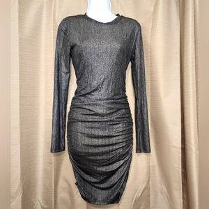 FOREVER 21 Size‎ S Metallic Gray Ruched Long Sleeve Bodycon Holiday Party Dress